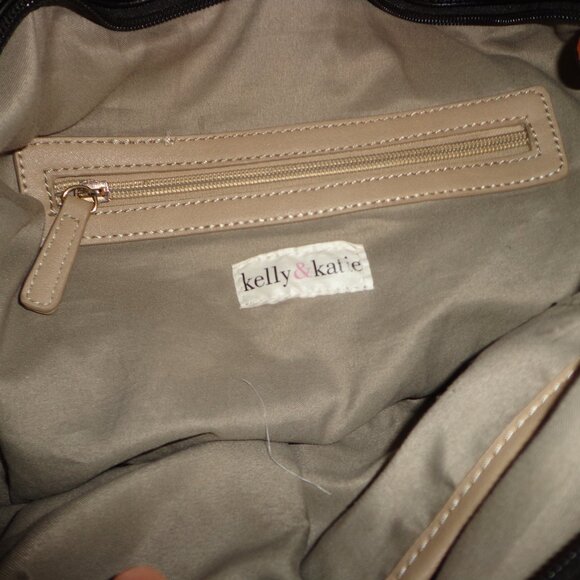 Kelly & Katie Satchel Bag Black/Tan Double Adj. Handle Straps Zip/Snap Closure - Picture 3 of 14